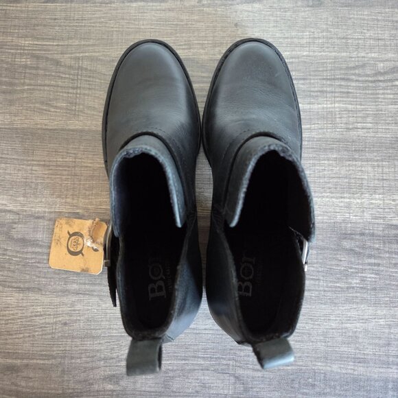 Born Royce Leather Block Heel Ankle Bootie Boots Black Size Womens 7 Buckle Moto - Picture 6 of 12